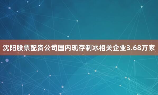 沈阳股票配资公司国内现存制冰相关企业3.68万家